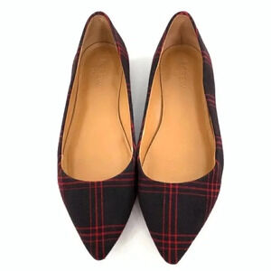J crew factory Amelia ballet flats 6.5 red blue tartan plaid preppy Academia